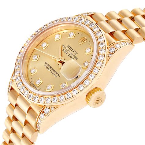 rolex ladies gold diamond watch|rolex datejust 26mm diamond bezel.